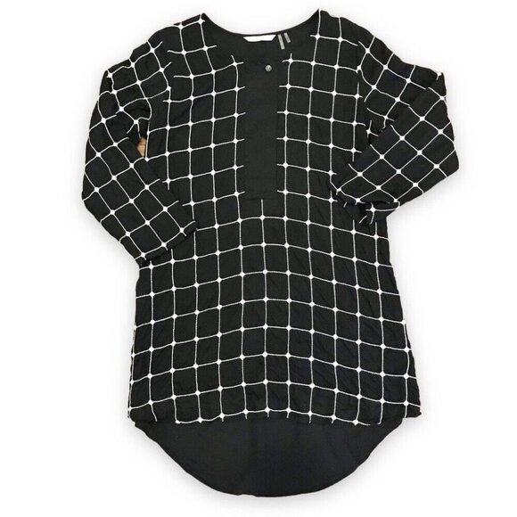 Soft Surroundings Tops - Soft Surroundings Womens Black White Windowpane Design Tunic Shirt Dress Size XS